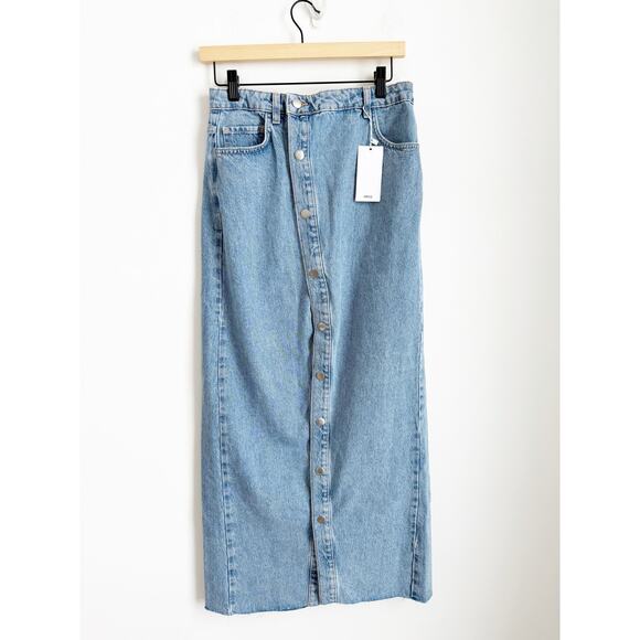 NWT Mango Long Denim Skirt Asymmetrical Button Small - Picture 2 of 7